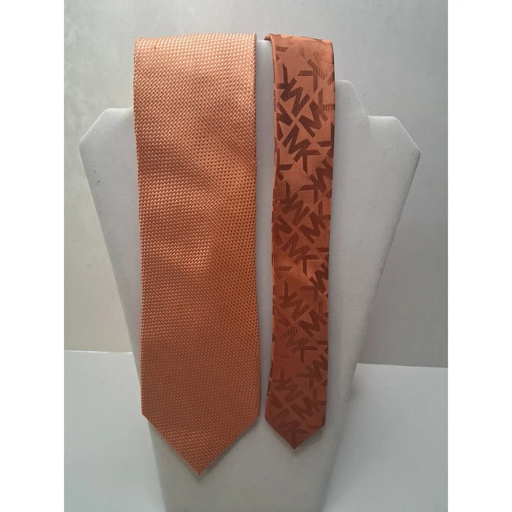 Lot of 3 Michael Kors 100% Silk Neckties Orange Navy Blue Diagonal Repp Yellow